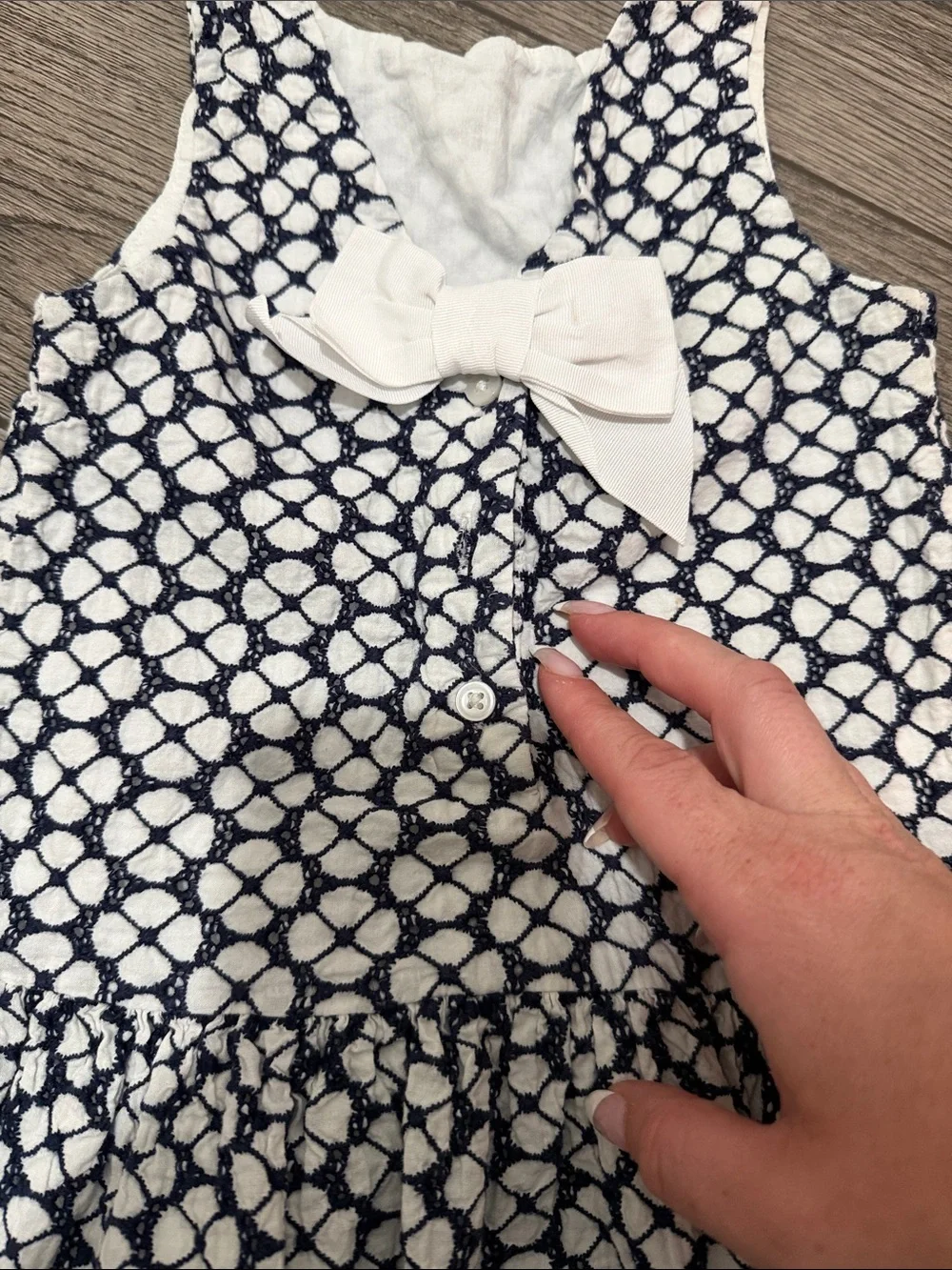 Janie & Jack girls Navy and White Patterned Sleeveless Peplum Dress 3